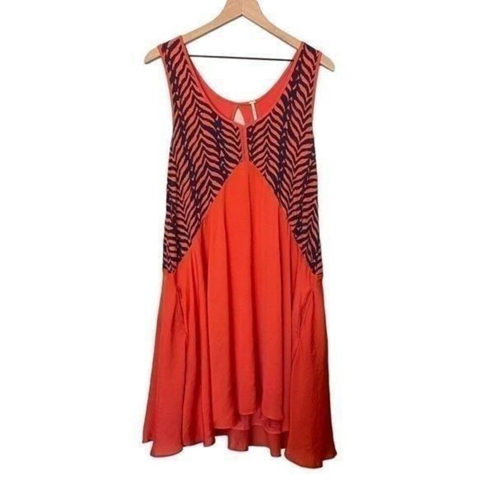 Free People Large Sleeveless Tank Swing Dress Red Orange Zebra Sleeveless Sundre